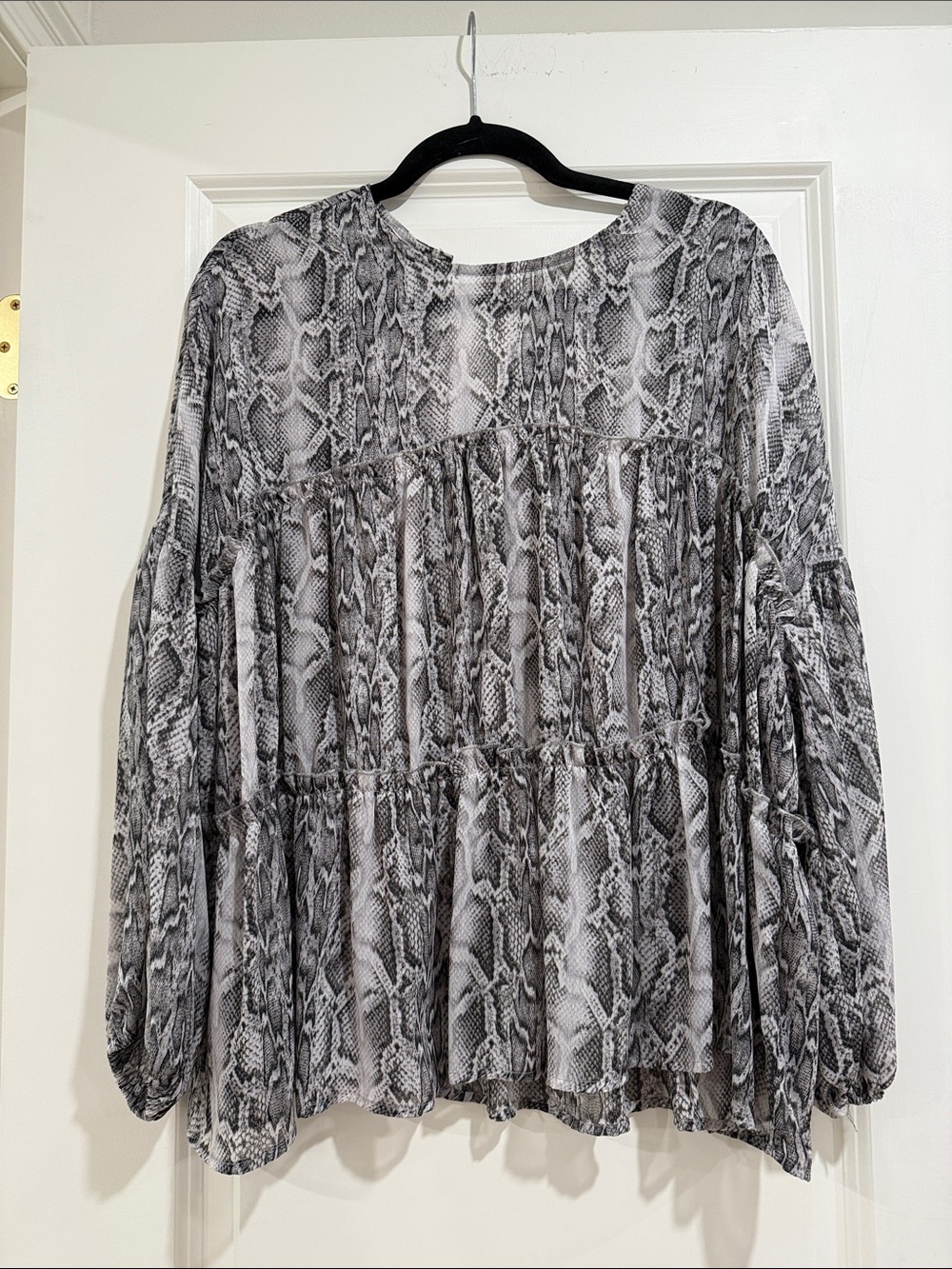 TCEC Snake-Print Tiered Blouse - Black & White
